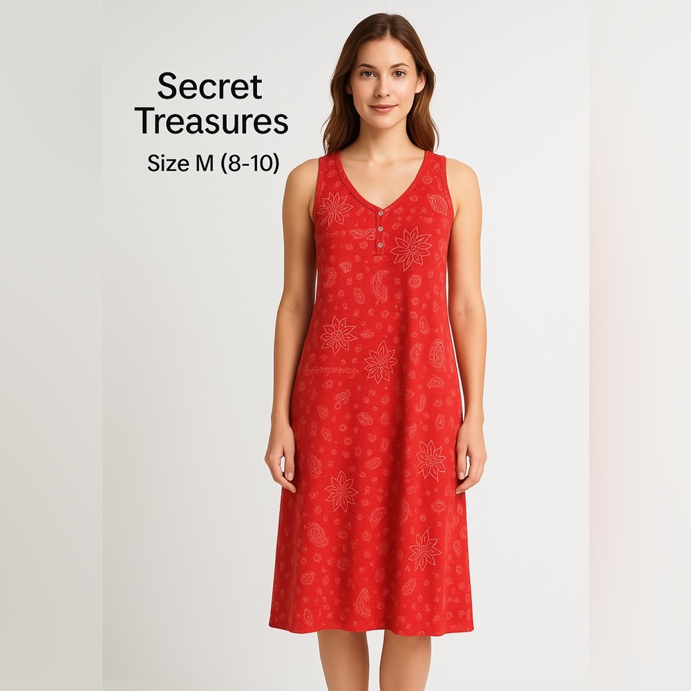 Secret Treasures Red Bandana Print Sleeveless Nightgown – Size M